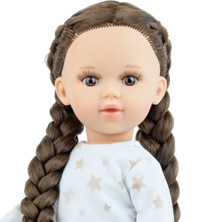 Puppe Linda 40 cm mit braunen geflochtenen Zöpfen und Vinylkörper für Kinder Spielzeug-Puppe Spielpuppe Spielwaren Geschenkidee Geburtstag Weihnachten