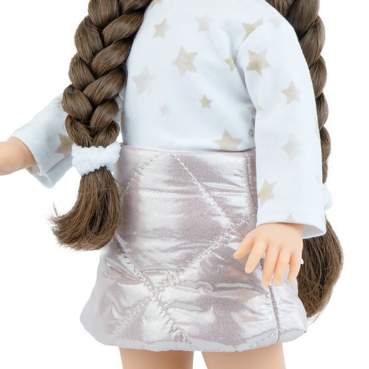 Puppe Linda 40 cm mit braunen geflochtenen Zöpfen und Vinylkörper für Kinder Spielzeug-Puppe Spielpuppe Spielwaren Geschenkidee Geburtstag Weihnachten