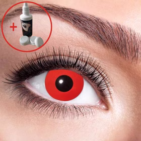 Rote Kontaktlinsen Red Devil weich inkl. 60 ml Kombilösung mit Behälter Kontaktlinsen-Zubehör Kostüm-Zubehör Halloween Fasching Karneval Mottoparty 