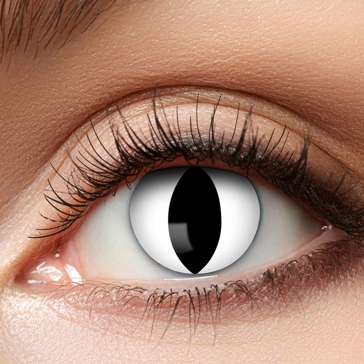 Weiß Schwarze Kontaktlinsen Black Cat weich inkl. 60 ml Kombilösung mit Behälter Weiß Schwarze Kontaktlinsen Black Cat weich inkl. 60 ml Kombilösung mit Behälter Kontaktlinsen-Zubehör Kostüm-Zubehör Halloween Fasching Karneval Mottoparty