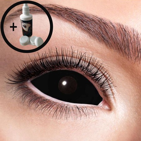 Schwarze Kontaktlinsen Sclera für das ganze Auge inkl. 60 ml Kombilösung mit Behälter
