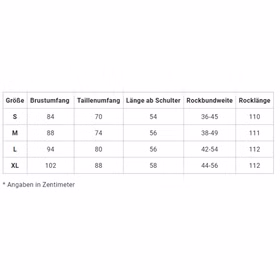Größentabelle in Bilderform für Madame Methusalix Kostüm