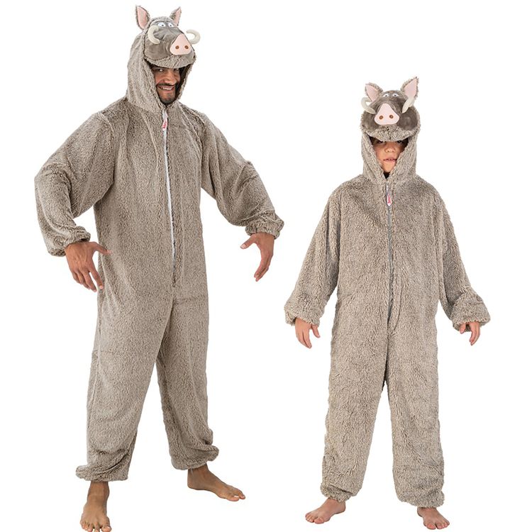 Wildschwein Kostüm aus Asterix & Obelix für Kinder Wildschwein Kostüm grau-braun mit Wildschweinkapuze von Vorne für Kinder