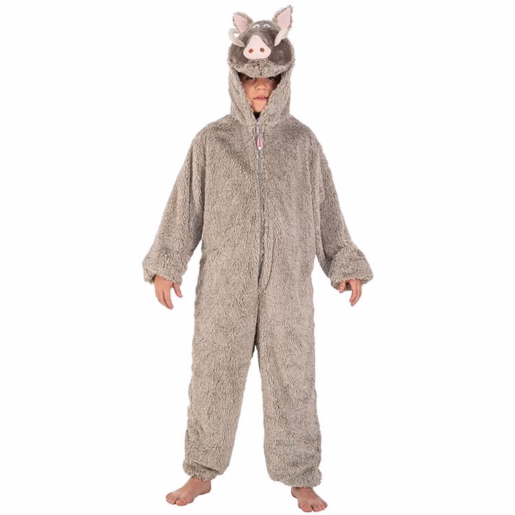 Wildschwein Kostüm aus Asterix & Obelix für Kinder Gr. 128-152 grau Tier Tierkostüm Lizenzkostüm Fasching Karneval Mottoparty Wildschwein Kostüm grau-braun mit Wildschweinkapuze von Vorne für Kinder