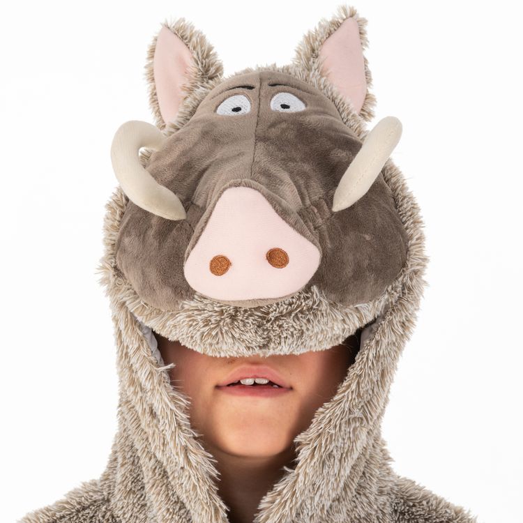 Wildschwein Kostüm aus Asterix & Obelix für Kinder Wildschwein Kostüm grau-braun mit Wildschweinkapuze von Vorne für Kinder