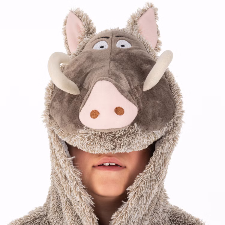 Wildschwein Kostüm aus Asterix & Obelix für Kinder Gr. 128-152 grau Tier Tierkostüm Lizenzkostüm Fasching Karneval Mottoparty Detailansicht Wildschweingesicht von Vorn für Kinder