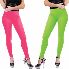 Leggings Neon Pink 80 und 90er Party Kostüm-Zubehör für Damen Onesize Fasching Karneval Mottoparty Neon-Pinke und Neon-Grüne Leggings von Vorne