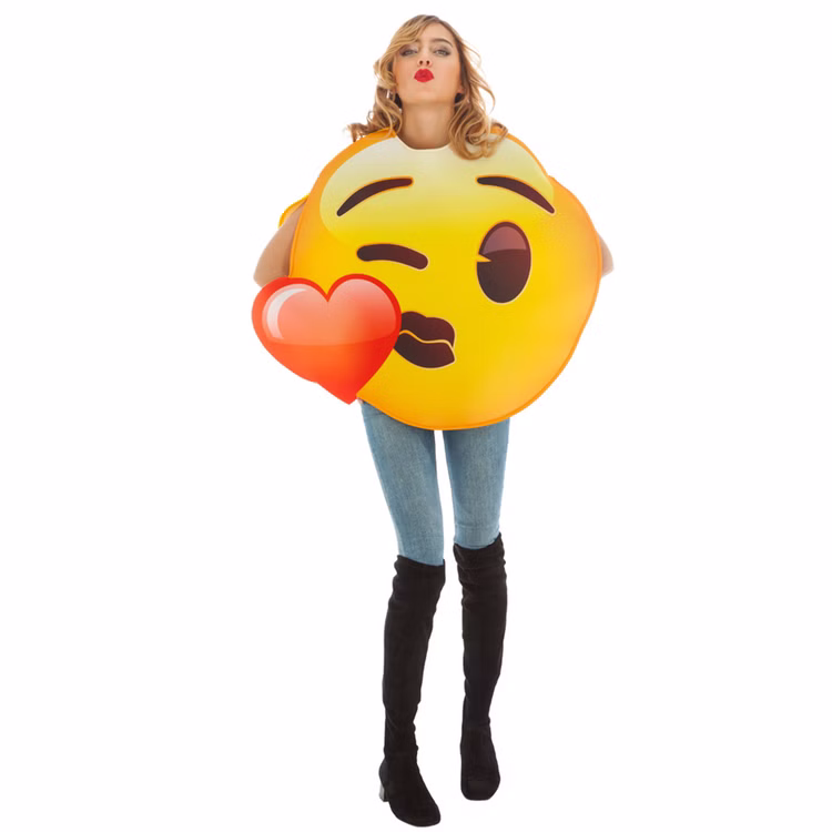 Emoji Kostüm Kuss zuwerfendes Gesicht Kussmund für Teenager und Erwachsene Fasching Karneval Mottoparty Paar- und Gruppenkostüme Emoji Kostüm Kuss zuwerfendes Gesicht Kussmund für Frauen von Vorne