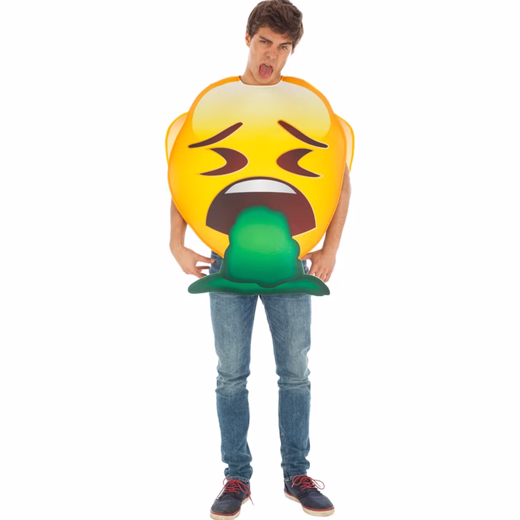 Emoji Kostüm kotzendes Gesicht Brechreiz für Kinder und Erwachsene Fasching Karneval Mottoparty Paar- und Gruppenkostüme Emoji Kostüm kotzendes Gesicht Brechreiz für Herren von Vorne