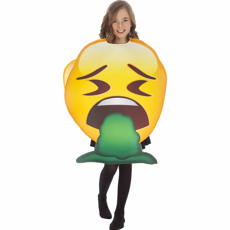 Emoji Kostüm kotzendes Gesicht Brechreiz für Kinder und Erwachsene Fasching Karneval Mottoparty Paar- und Gruppenkostüme Emoji Kostüm kotzendes Gesicht Brechreiz für Kinder von Vorne