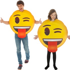 Emoji Kostüm zwinkerndes Gesicht mit herausgestreckter Zunge Kinder & Erwachsene von Vorne