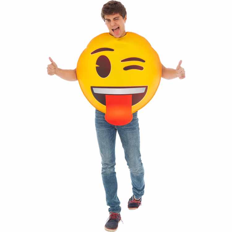Emoji Kostüm zwinkerndes Gesicht mit herausgestreckter Zunge Kinder & Erwachsene Fasching Karneval Mottoparty Paar- und Gruppenkostüme Emoji Kostüm zwinkerndes Gesicht mit herausgestreckter Zunge für Herren von Vorne