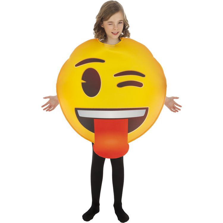 Emoji Kostüm zwinkerndes Gesicht mit herausgestreckter Zunge Kinder & Erwachsene von Vorne