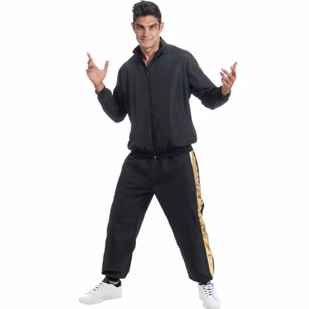 Rapper Kostüm Musiker Rap-Gott für Herren Gr. M-XL Schwarz Gold Jogginganzug Fasching Karneval Mottoparty Rapper Kostüm Musiker Rap-Gott für Herren von Vorne
