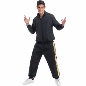 Rapper Kostüm Musiker Rap-Gott für Herren Gr. M-XL Schwarz Gold Jogginganzug Fasching Karneval Mottoparty Rapper Kostüm Musiker Rap-Gott für Herren von Vorne