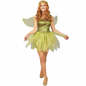 Fee Kostüm Elfe des Waldes Flora für Damen Gr. 40-50 Kleid grün Märchen Fasching Karneval Mottoparty Fee Kostüm Elfe des Waldes Flora für Damen von Vorne