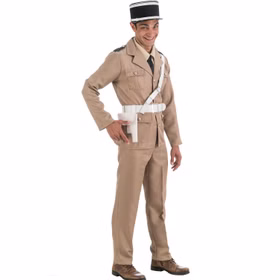 Polizei Kostüm Gendarme De Saint-Tropez mit Hut für Herren Gr. M-XXL beige Fasching Karneval Mottoparty Polizei Kostüm Gendarme De Saint-Tropez mit Hut für Herren von der Seite