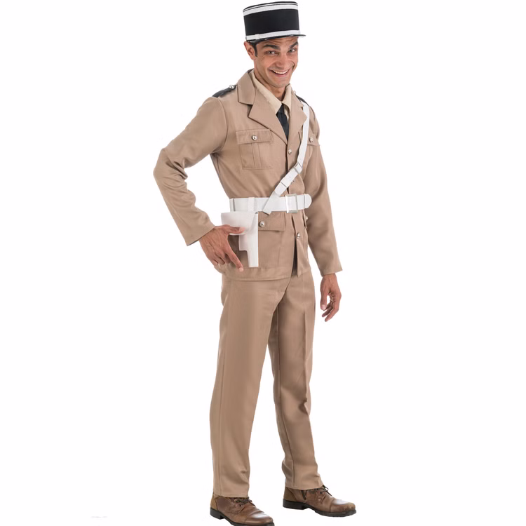 Polizei Kostüm Gendarme De Saint-Tropez mit Hut für Herren Gr. M-XXL beige Fasching Karneval Mottoparty Polizei Kostüm Gendarme De Saint-Tropez mit Hut für Herren von der Seite