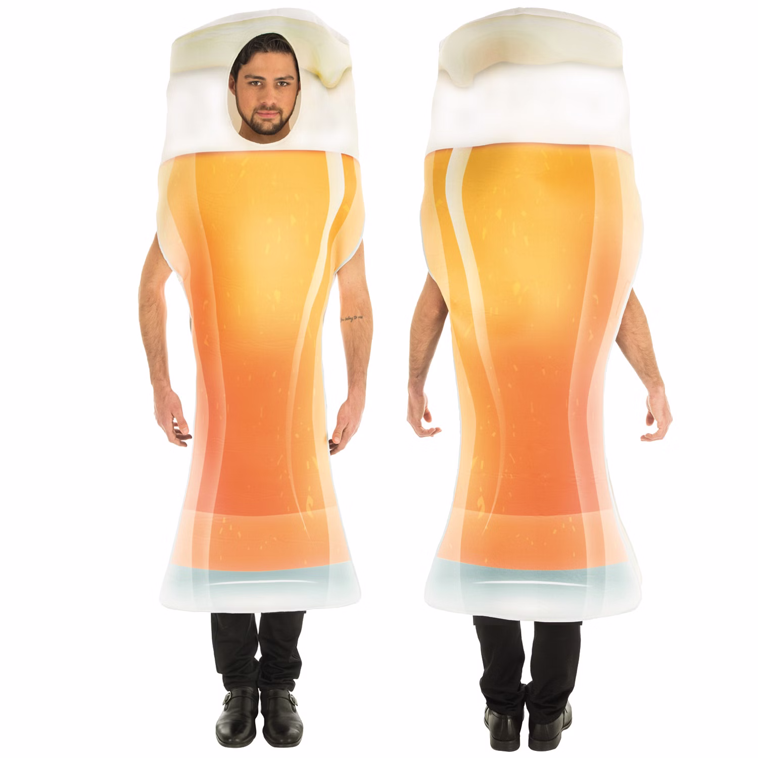 Bier Kostüm Bierglas O'zapft is für Herren Onesize gelb Tunika JGA Fasching Karneval Mottoparty Spaßkostüm Bier Kostüm Bierglas für Herren von Vorne und von Hinten beidseitig
