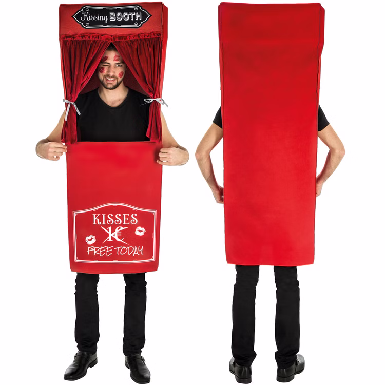 Kuss Kabinen Kostüm Free Kissing Booth JGA-Spaßkostüm für Erwachsene Kissing Box Fasching Karneval Mottoparty Party-Outfit Kuss Kabinen Kostüm Free Kissing von Vorne und Hinten beidseitig