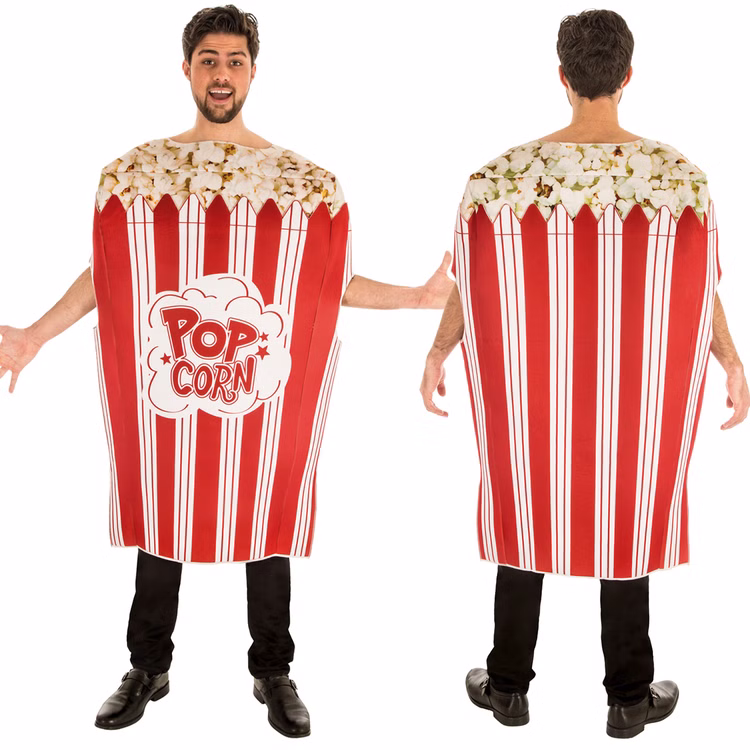 Popcorn Kostüm Popcorn-Tüte für Erwachsene Onesize JGA Spaßkostüm Snacks Lebensmittel Fasching Karneval Mottoparty Popcorn Kostüm Popcorn-Tüte für Erwachsene von Vorne und Hinten beidseitig