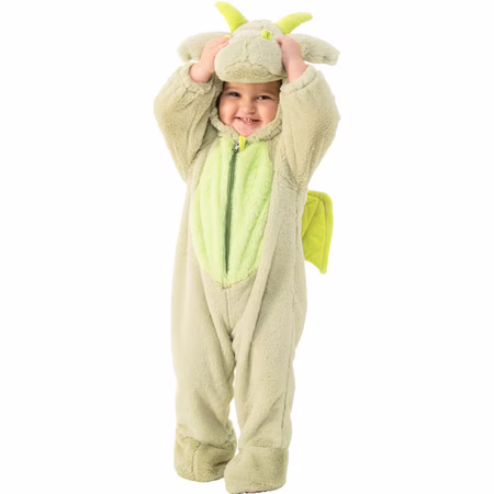 Drachen Kostüm Kleiner Mini Drache Yari für Babys & Kleinkinder Gr. 86-96 Tier Tierkostüm Fasching Karneval Mottoparty Kinderfasching Kindergeburtstag Drachen Kostüm Kleiner Mini Drache Yari von Vorne und die Hände auf den Kapuzenkopf gelegt