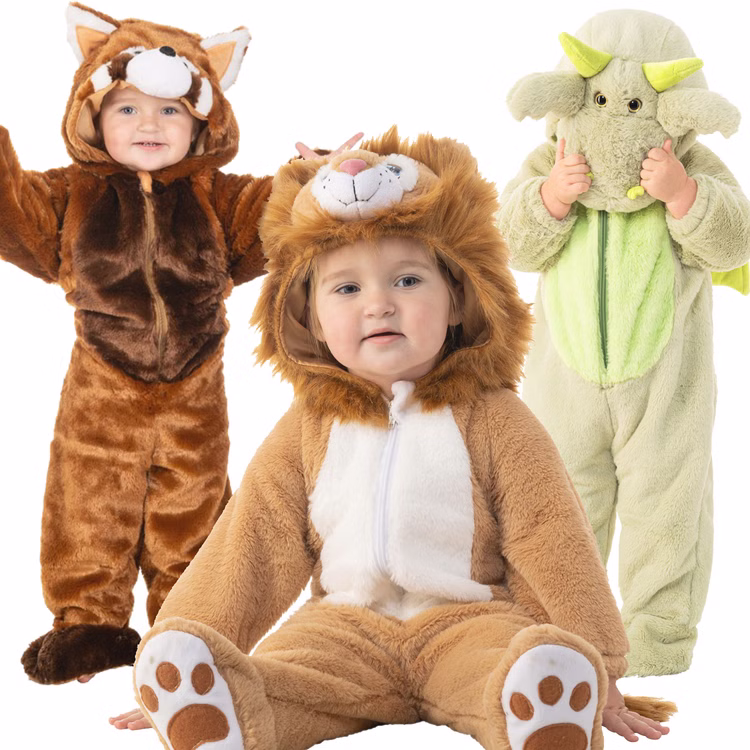 Löwenkostüm Kostüm Löwe Leo Löwenherz für Babys & Kleinkinder Gr. 76-96 Tier Tierkostüm Fasching Karneval Mottoparty Kinderfasching Kindergeburtstag Löwenkostüm sitzend Pandakostüm und Drachenkostüm dahinter stehend