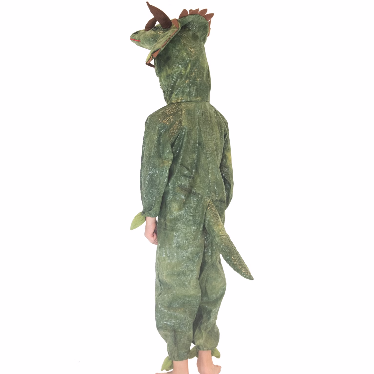 Dino Kostüm Triceratops für Kinder Gr. 104-140 grün Saurier Tier Tierkostüm Dinosaurier Fasching Karneval Mottoparty Kinderfasching Kindergeburtstag Dino Kostüm Triceratops für Kinder mit Kapuze als Dinosaurier-Kopf von Hinten