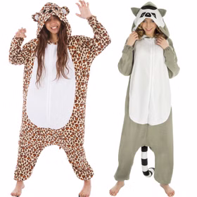Waschbär Kostüm und Leopard Kostüm Kigurumi für Damen von Vorne