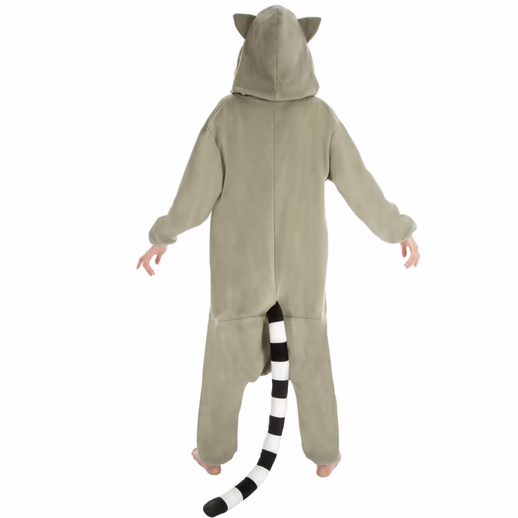 Waschbär Kostüm Kigurumi für Damen Gr. M grau weiß Tier Tierkostüm Pyjama Fasching Karneval Mottoparty Waschbär Kostüm Kigurumi für Damen von Hinten