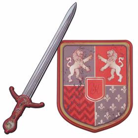 Ritter-Set Schwert & Schild Leo Löwenherz aus Schaumstoff für Kinder Rollenspiel Kostüm-Zubehör Mittelalter Fasching Karneval Kinderfasching Kindergeburtstag