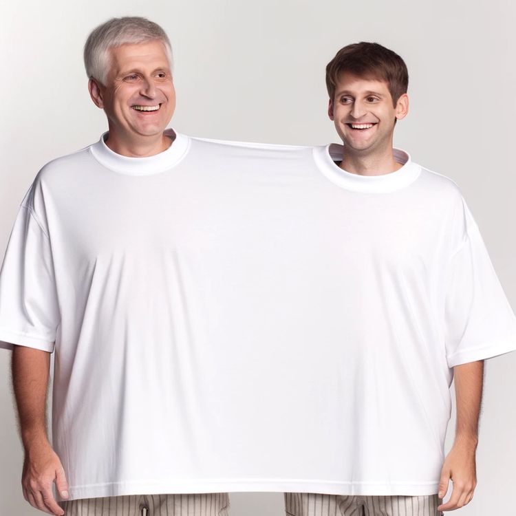 Doppel T-Shirt für 2 Personen Partyspaß für Geburtstage & Hochzeiten Partyspiel Doppel T-Shirt für zwei Personen mit zwei Kopföffnungen von Vorne