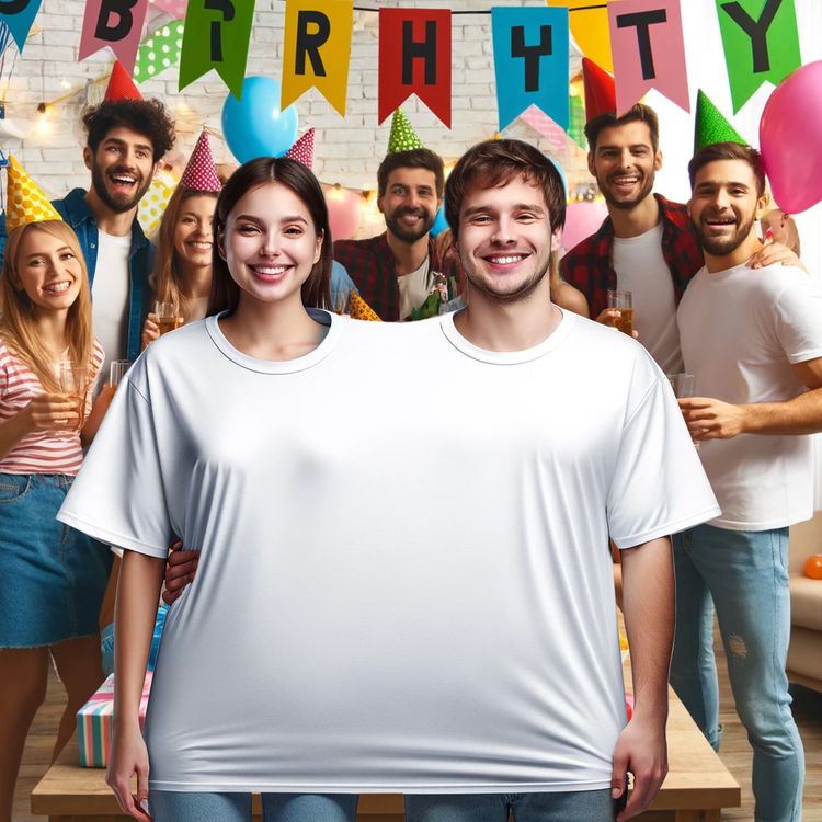 Doppel T-Shirt für 2 Personen Partyspaß für Geburtstage & Hochzeiten Partyspiel Doppel T-Shirt für zwei Personen mit zwei Kopföffnungen von Vorne