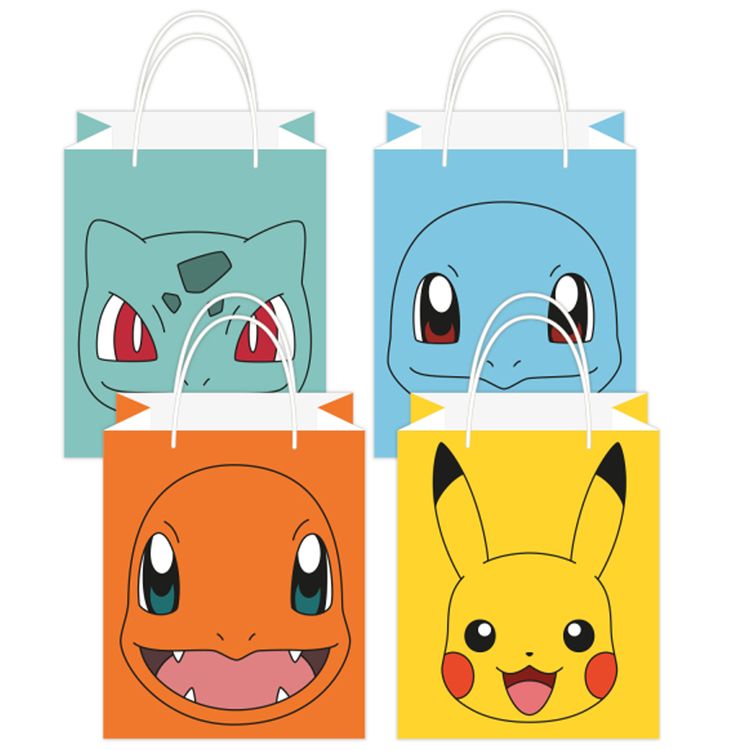 8 Pokémon Geschenktüten mit vier verschiedenen Pokémon-Charakteren
