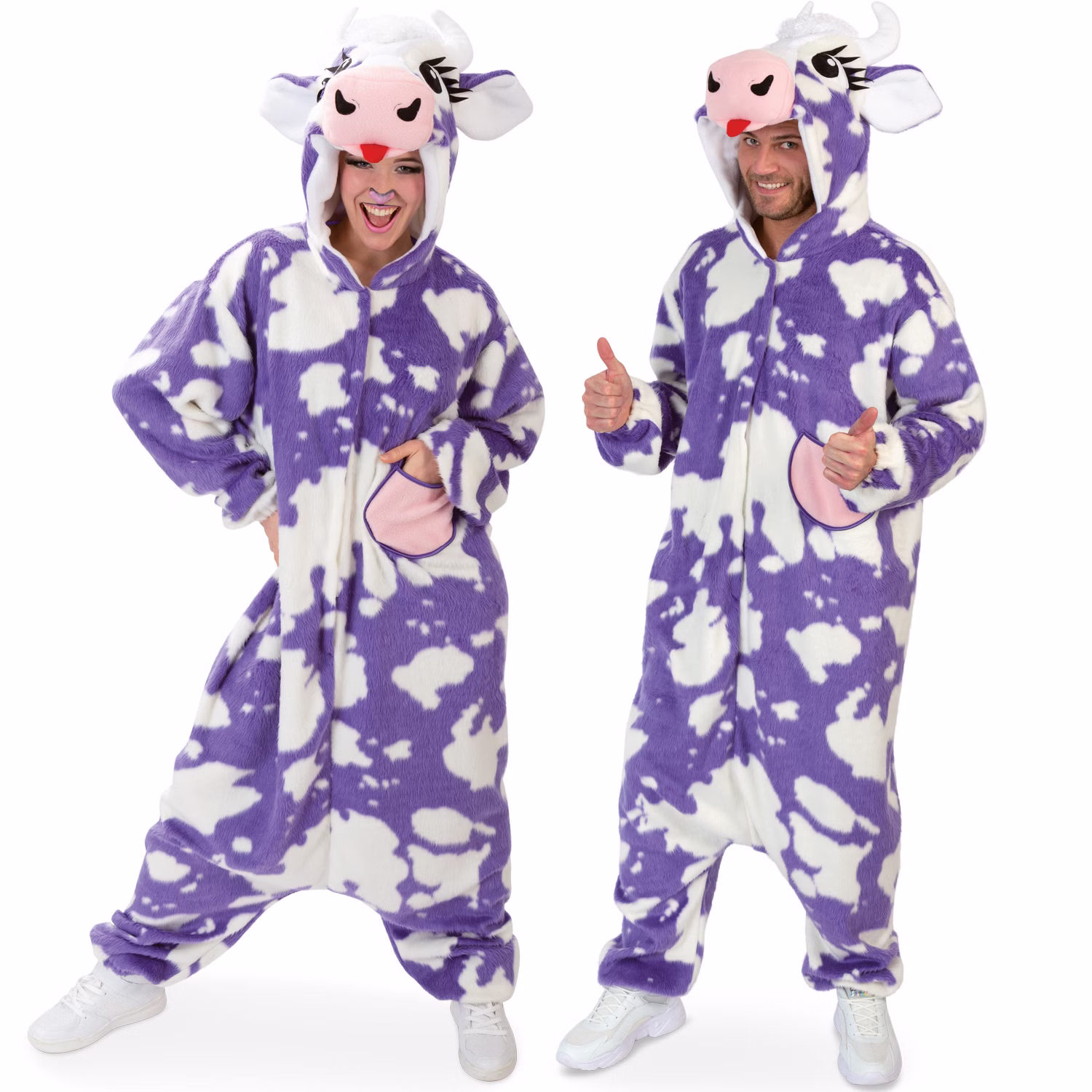 Kuh Kostüm Lila Kuh Kuhnigunde für Erwachsene Onesize Tier Fasching Karneval Mottoparty Partner- und Gruppenkostüme Kuh Kostüm Lila Kuh Kuhnigunde für Erwachsene für Damen und Herren von Vorne