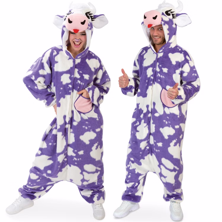 Kuh Kostüm Lila Kuh Kuhnigunde für Erwachsene Onesize Tier Fasching Karneval Mottoparty Partner- und Gruppenkostüme Kuh Kostüm Lila Kuh Kuhnigunde für Erwachsene für Damen und Herren von Vorne