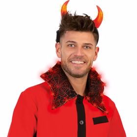 Teufel Kostüm LED Sakko Lucifer für Herren Nahaufnahme von Vorne Sakko-Kragen mit leuchtenden LEDs
