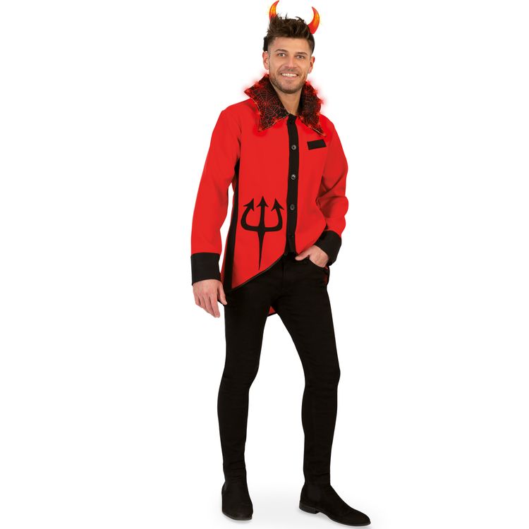 Teufel Kostüm LED Sakko Lucifer für Herren Teufel Kostüm LED Sakko Lucifer für Herren von Vorne mit LED-Symbol
