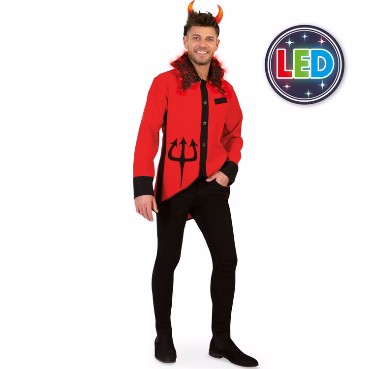 Teufel Kostüm LED Sakko Lucifer für Herren Gr. M-XL rot Halloween Fasching Karneval Mottoparty Teufel Kostüm LED Sakko Lucifer für Herren von Vorne mit LED-Symbol