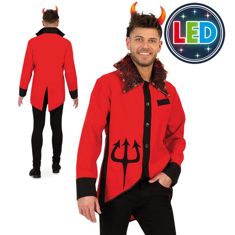 Teufel Kostüm LED Sakko Lucifer für Herren Teufel Kostüm LED Sakko Lucifer für Herren von Vorne mit LED-Symbol