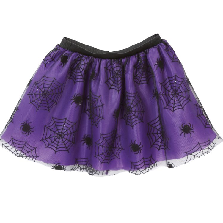 Hexen-Kostüm Set Halloween Rock und Hut Schwarz Lila mit Spinnenmotiv für Kinder Hexen-Kostüm Set Halloween Rock und Hut für Kinder von Vorne