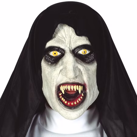 Böse Nonne Maske Halloween Screaming Nun aus Latex für Erwachsene Kostüm-Zubehör Fasching Karneval Mottoparty Böse Nonne Maske von Vorn