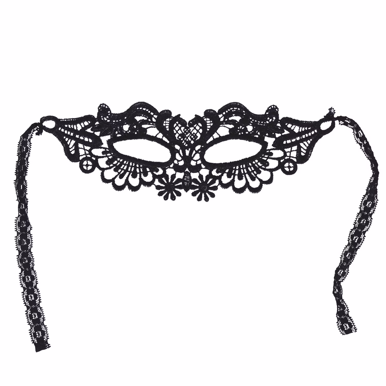 Augenmaske Schwarz mit Spitze Venezia Maskenball Kostüm-Zubehör für Damen Fasching Karneval Mottoparty Halloween Schwarze Augenmaske mit Spitze komplett mit Schleifen zum Binden von Vorne