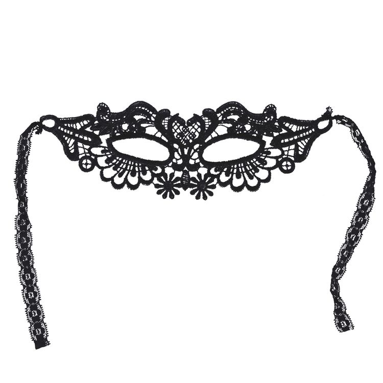 Augenmaske Schwarz mit Spitze Venezia seitlich von Vorne