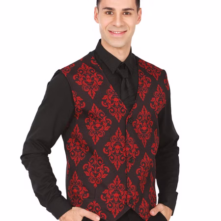 Vampir Weste mit rotem Rautenmuster Dracula Kostüm für Herren Onesize Kostüm-Zubehör Fasching Karneval Halloween Weste mit rotem Rautenmuster und Totenkopf-Motiv von Vorne