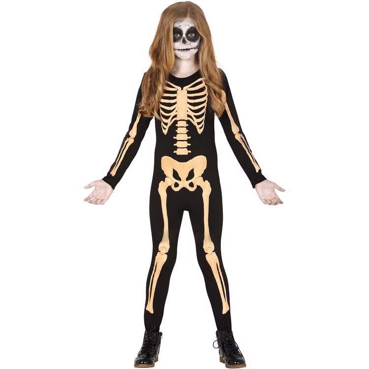 Skelett Kostüm gruseliger Halloween Overall für Kinder 3-12 Jahre Fasching Karneval Halloween Kindergeburtstag Skelett Kostüm für Kinder vorn Vorne