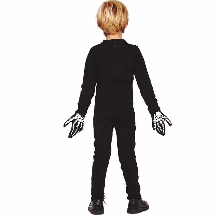 Skelett Kostüm gruseliger Halloween Overall für Kinder 3-12 Jahre Fasching Karneval Halloween Kindergeburtstag Skelett Kostüm für Kinder vorn Hinten