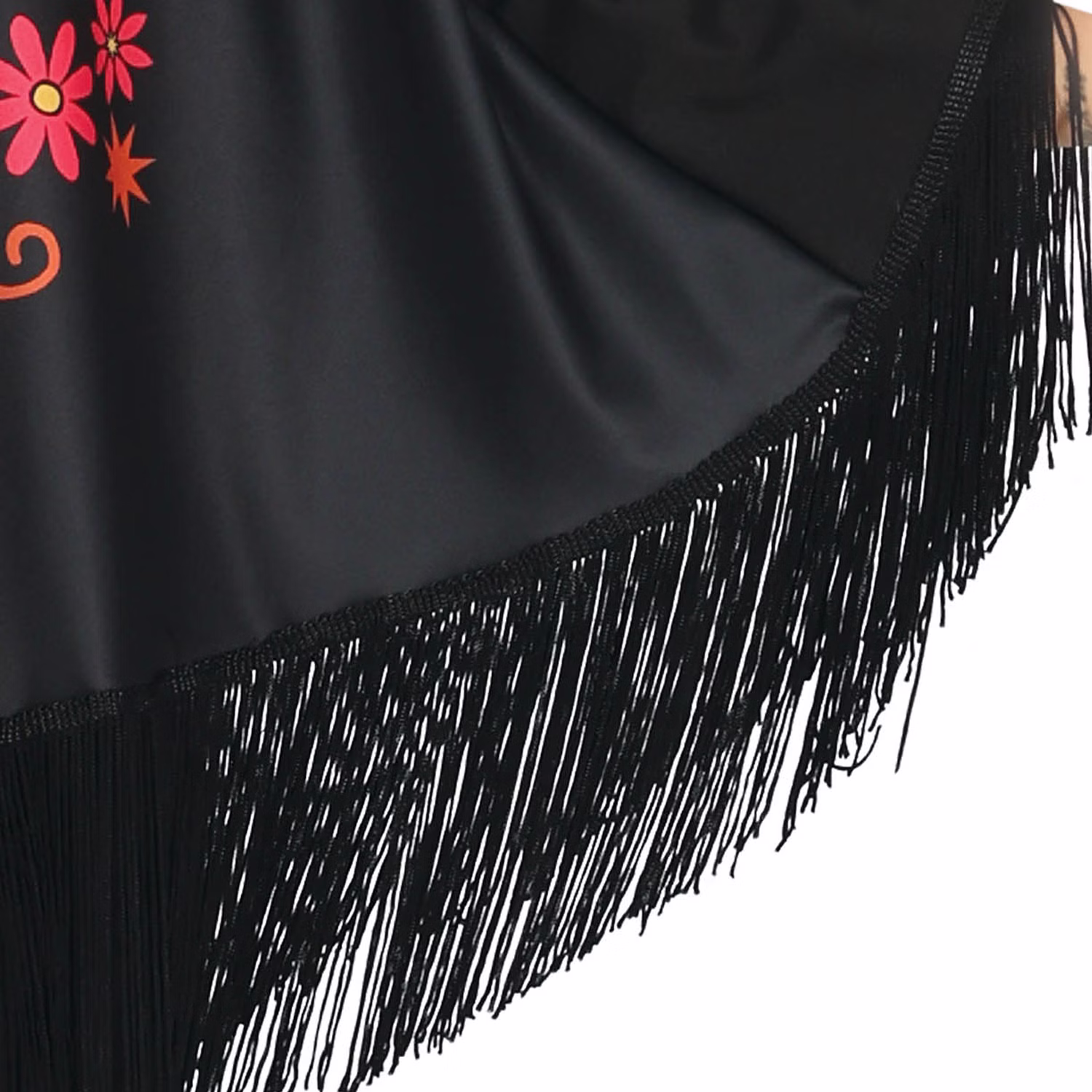 Halloween Kostüm Tag der Toten Poncho Day of the Death für Damen Nahaufnahme Poncho-Fransen von Vorne