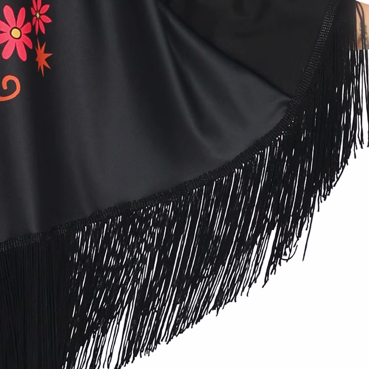 Halloween Kostüm Tag der Toten Poncho Day of the Death für Damen Gr. 38-40 Kostüm-Zubehör Fasching Karneval Mottoparty Halloween Kostüm Tag der Toten Poncho Day of the Death für Damen Nahaufnahme Poncho-Fransen von Vorne