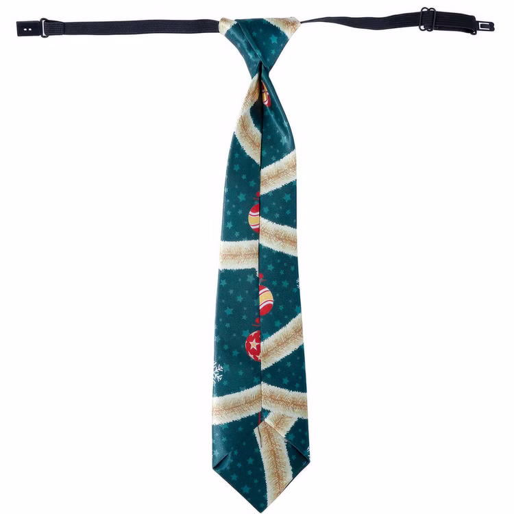 Krawatte Weihnachten Tannengrün mit Weihnachtskugeln 45 cm lang für Herren lustige Krawatte Geschenkidee Advent Weihnachten Nikolaus Weihnachtsfeier Lustige Krawatte mit Weihnachtsmotiv von Hinten mit geöffnetem Klippverschluss